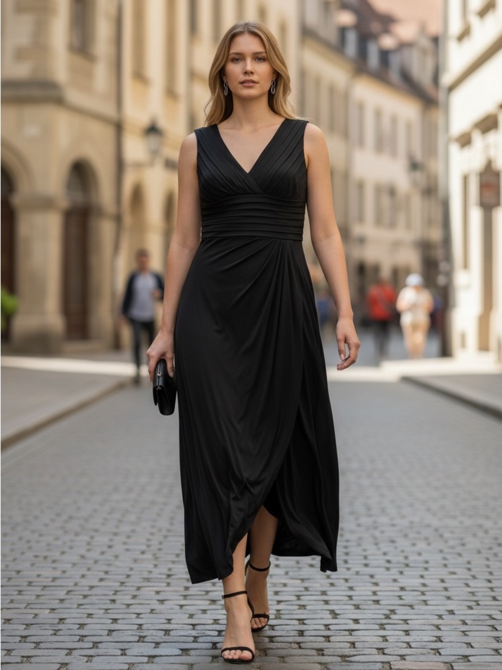 Jones NY Classic V-Neck Black Maxi Wedding Evening Formal Dress Sz 10 EUC - Picture 2 of 14